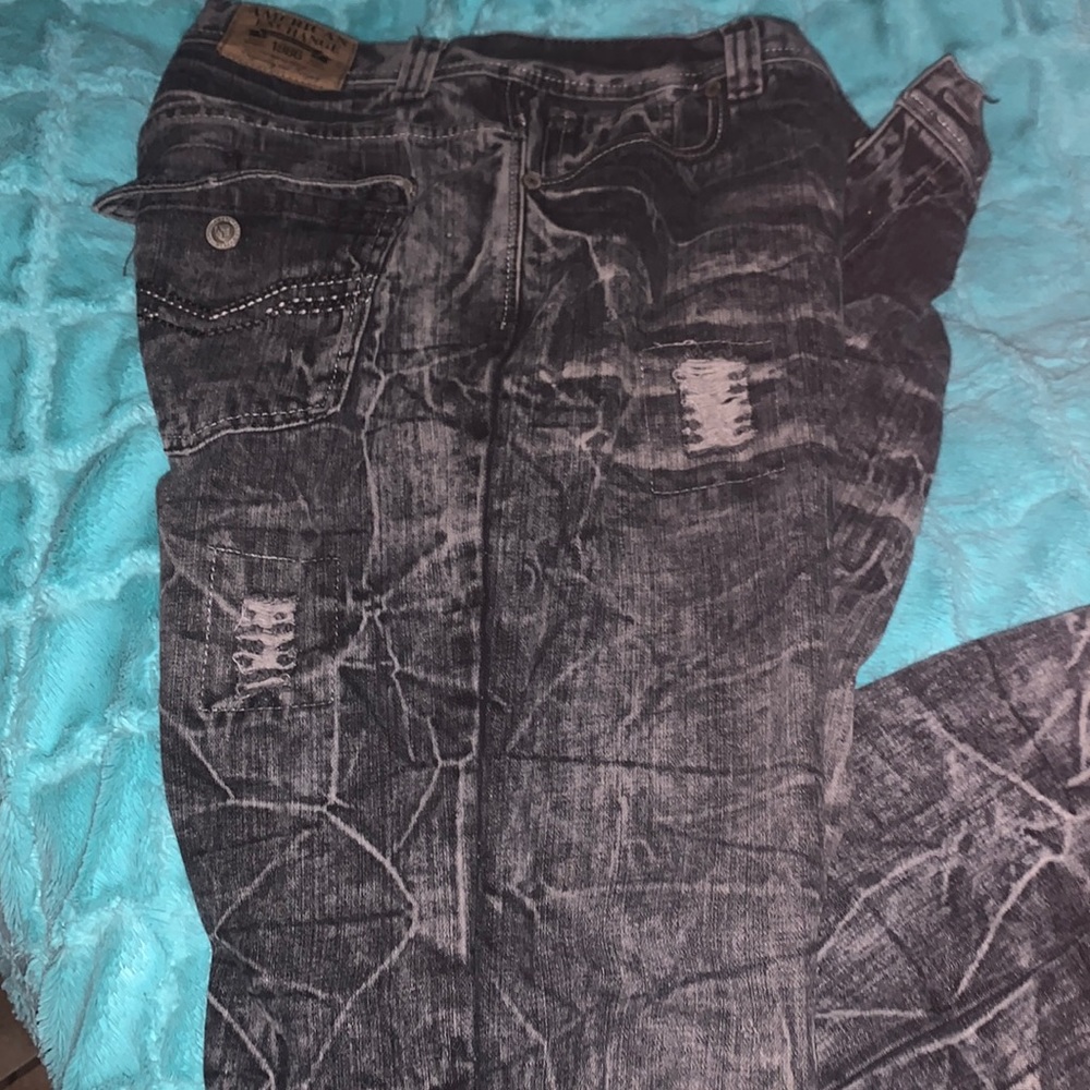 Men’s American Exchange Distressed Acid Wash Jeans Streetwear 38 L 30